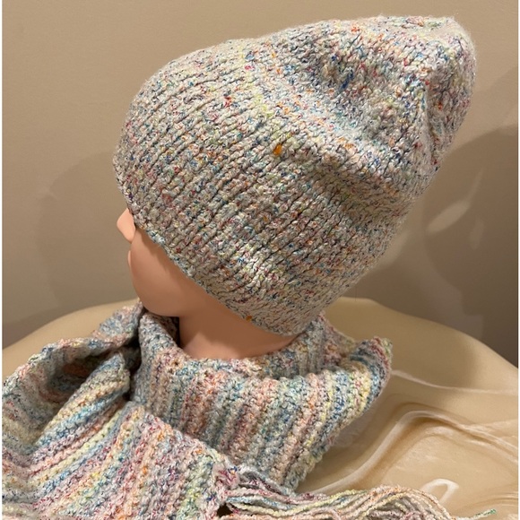 Handmade Knit Women\'s Hat and Scarf Set Multi-Color Pastel Confetti Winter Warm main image 11